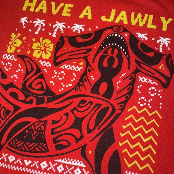 PIPELINE MENS XL HAWAIIAN SHARK CHRISTMAS GRAPHIC T-SHIRT RED COTTON - Picture 8 of 8